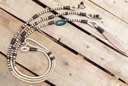 Romal Reins Braided Natural Rawhide Reins with Leather Popper and color options Leather Reins Horse Reins 8&
