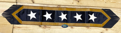 Leather Table Runner 72 inches on Real Cow Hide. Handcrafted Silver star on black sky theam surrounded by golden edge for Christmas party