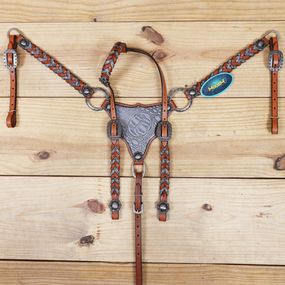 twisted leather braiding with grey alligator inlay