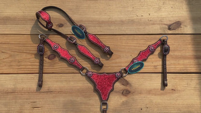 Red Glitter with Bling Rhinestone Conchos Horse Tack Set