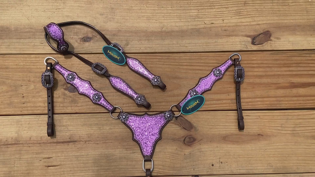 Light Purple Glitter Headstall and Breast Collar Tack Set