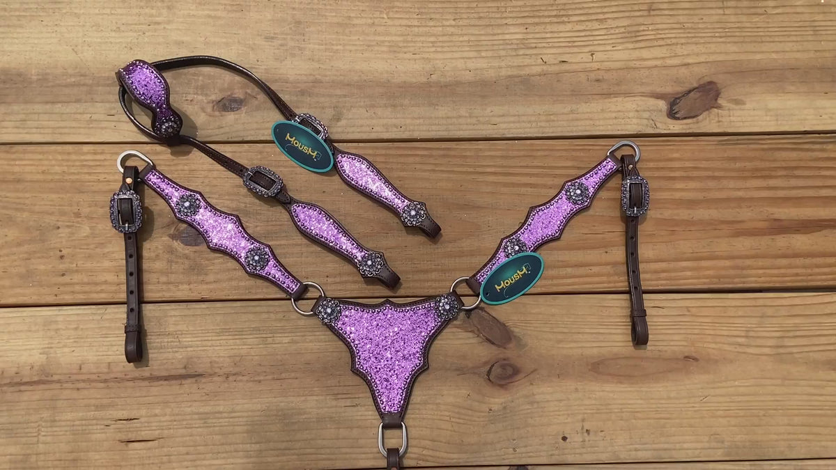 Light Purple Glitter Headstall and Breast Collar Tack Set