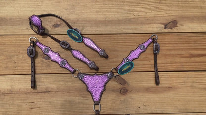 Light Purple Glitter Headstall and Breast Collar Tack Set