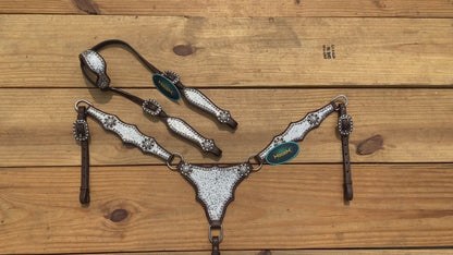 Silver Glitter Headstall Set with Rhinestone Conchos, Silver Studs