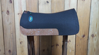 MOSUM Western Saddle Pad - Saddle Pad for Horses Synthetic Wool Blend Black Felt with Brown Acid Wash Hair on Cowhide Leather Patch, Comfort Pad for Horses