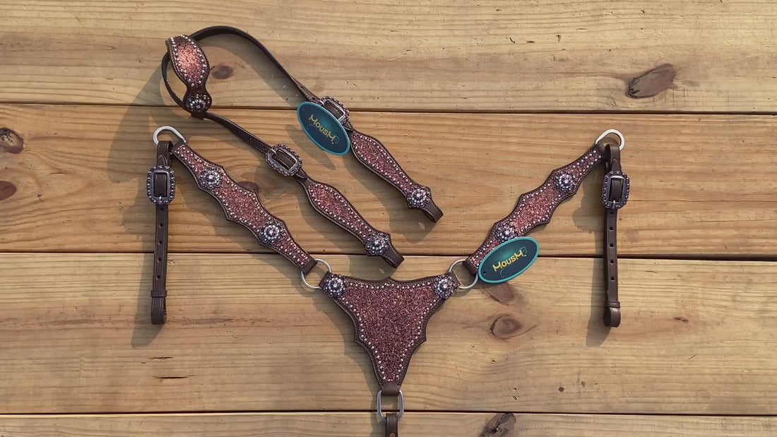 Mocha Glitter Alligator Horse Tack Set with Rhinestone Conch