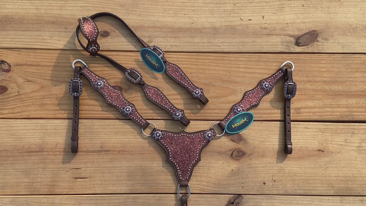Mocha Glitter Alligator Western Horse Tack Set with Rhinestone Conch