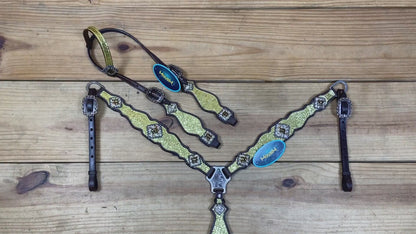 Sparkling Golden Glitter Western Headstall and Breast Collar Set