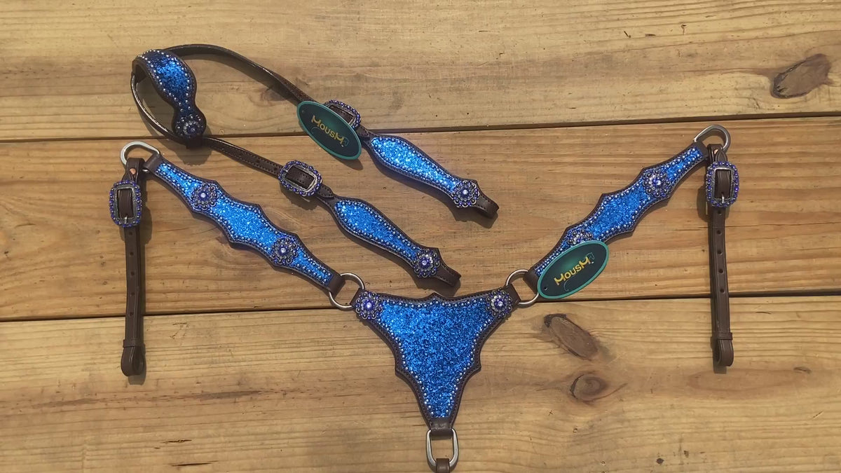 Royal Blue Glitter Alligator Western Horse Tack Set