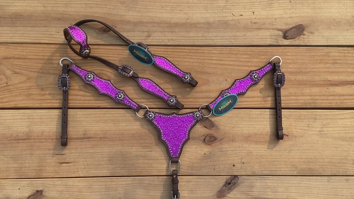 Purple Glitter Alligator Western Headstall and Breast Collar Set