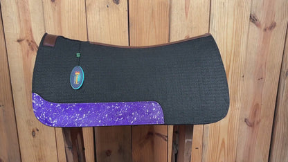 MOSUM Western Saddle Pad - Saddle Pad for Horses Synthetic Wool Blend Black Felt with Purple Acid Wash Hair on Cowhide Leather Patch, Comfort Pad for Horses