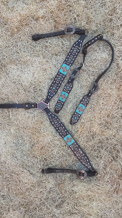 Aztec Tooling Headstall &amp; Breast Collar Tack Set