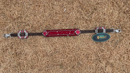 MOUSM Western Wither Strap - Stylish Horse Tack Accessory Decorated with Red Metallic Acid Wash Cowhide, Surrounded by Silver Studs, Shining Rhinestone Conchos