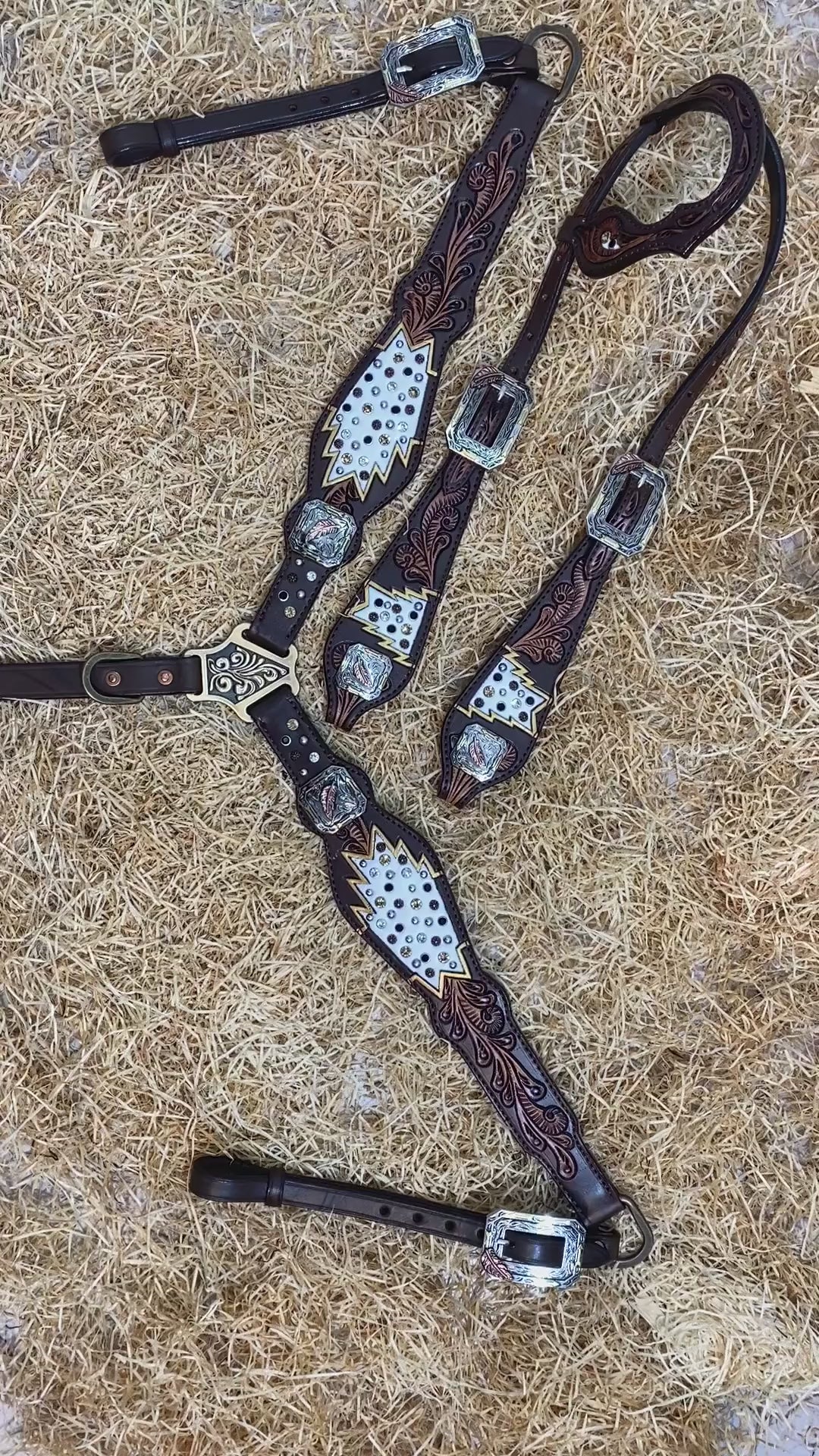 Topaz Clear and Black Rhinestones Headstall Breast Collar Set