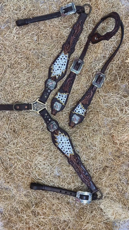 Topaz Clear and Black Rhinestones Headstall Breast Collar Set
