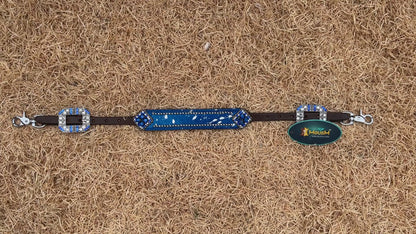 MOUSM Western Wither Strap - Stylish Horse Tack Accessory Decorated with Royal Blue Metallic Acid Wash Cowhide, Surrounded by Silver Studs, Shining Rhinestone Conchos