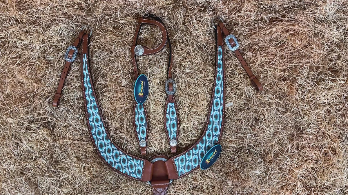 Aztec Print Inlay One Ear Headstall Tack Set