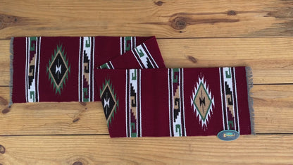 MOUSM Handwoven Cotton Table Runner – Red Southwestern Rustic Décor, Geometric Boho Table Accent, Farmhouse Dining Textile with Fringed Edges