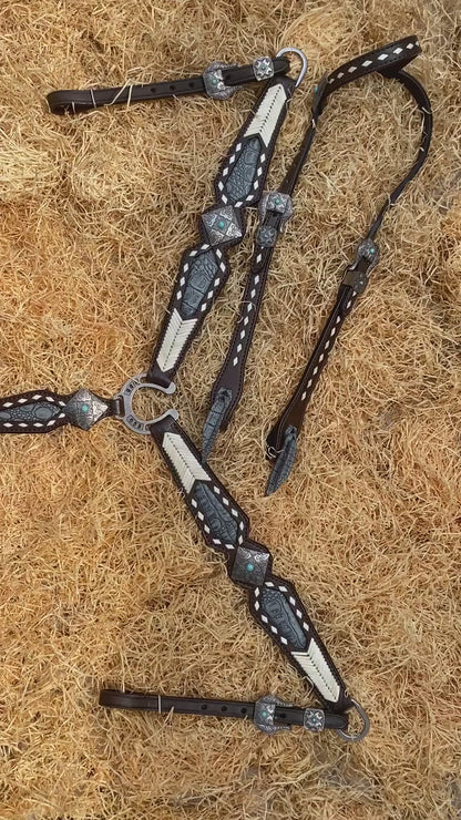 Grey Alligator Headstall &amp; Breast Collar Tack Set