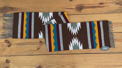 MOUSM Handwoven Cotton Table Runner – Southwestern Rustic Décor, Brown Geometric Boho Table Accent, Farmhouse Dining Textile with Fringed Edges