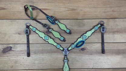 Lime Green Glitter Western Tack with Bling Rhinestone, Silver Studs