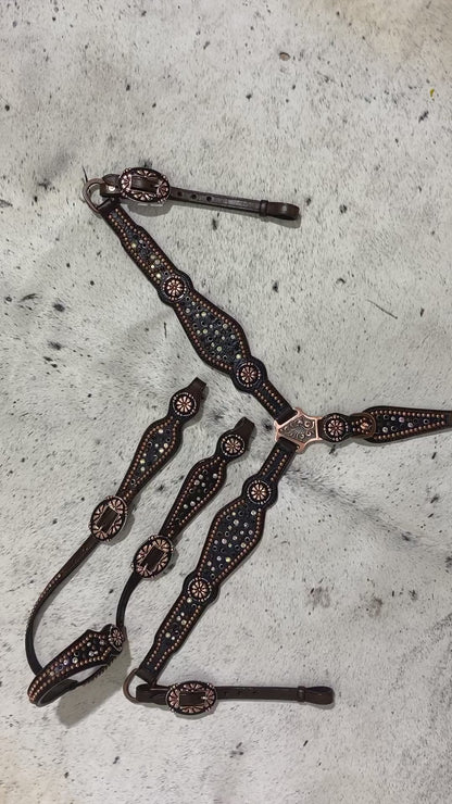 Black AB Rhinestones Headstall &amp; Breast Collar Set