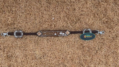 MOUSM Western Wither Strap - Stylish Horse Tack Accessory Decorated with Tan Brown Metallic Acid Wash Cowhide, Surrounded by Silver Studs, Shining Rhinestone Conchos