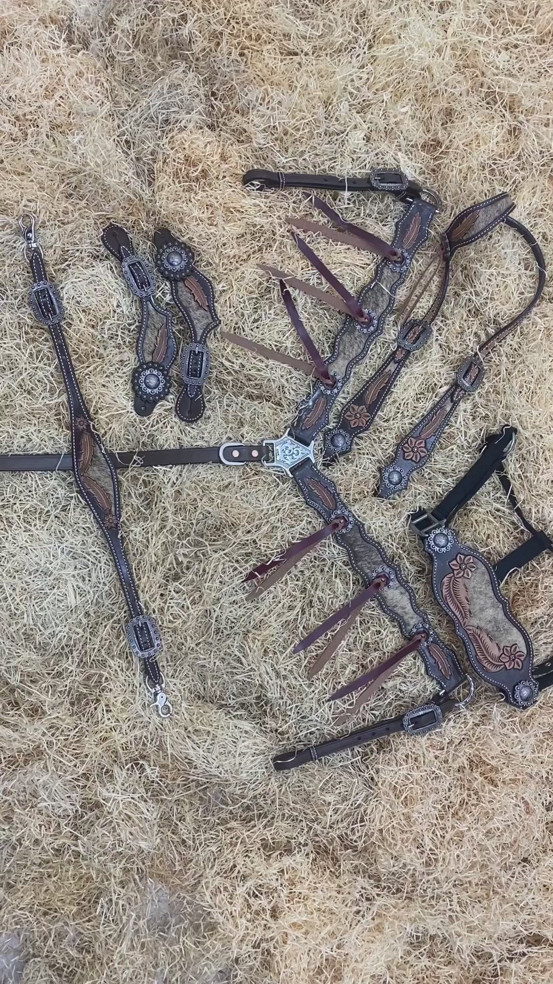 Feather Carving with Leather Laces Western Horse Tack Set