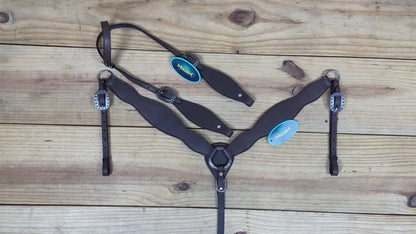 brown argentina cow leather headstall and breast collar with minimalistic western design