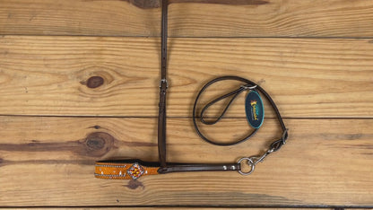 MOUSM Genuine Cow Hide Leather Tie Down Noseband with Leather Strap for Horse - Decorated with Orange Metallic Acid Wash Natural Hair On Cowhide and Rhinestone Conchos, 1 Meter Strap Length and 6/8&quot; Inches width