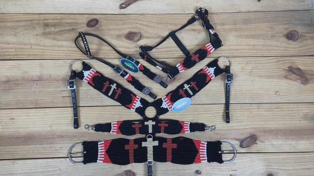 3 Cross Design Mohair Headstall Tack Set with 32” Front Girth