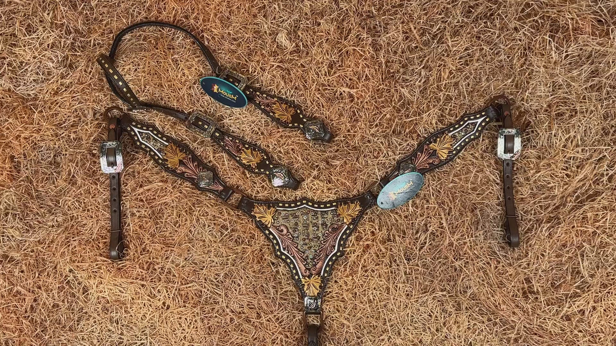 Hand-Carved Golden Oak Leaf Horse Tack Set