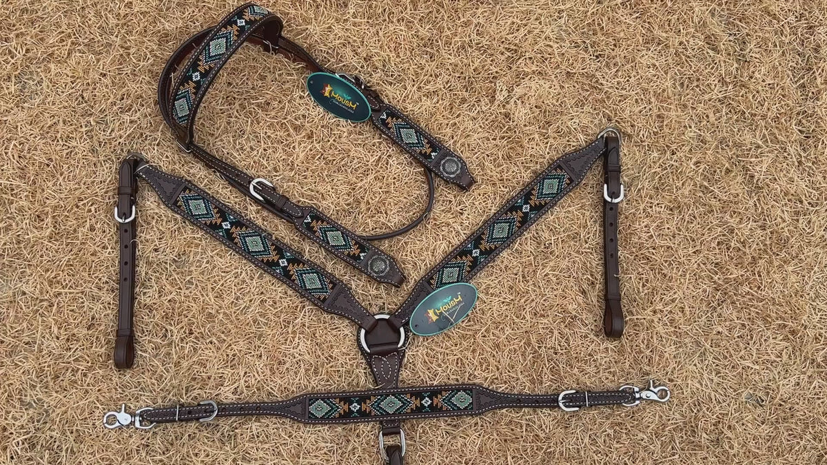 Hand Beaded Inlay Browband Headstall and Breast Collar Set