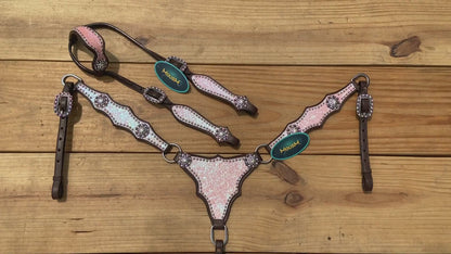 Light Pink Glitter Western Horse Tack Set with Alligator Design and Rhinestone Conchos