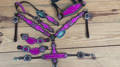 Pink-Silver Metallic Acid Wash Western Horse Tack Set