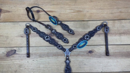 Black Glitter Horse Tack Set with Rhinestone Conchos, Silver Studs