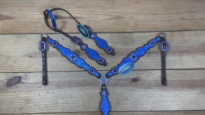 Royal Blue Glitter Western Headstall Set with Silver Studs