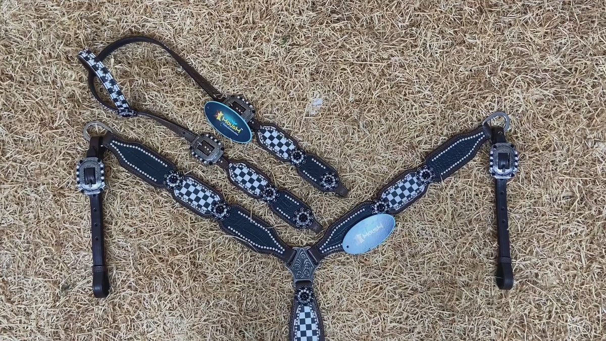 Black Alligator Texture and Checkered Horse Tack Set