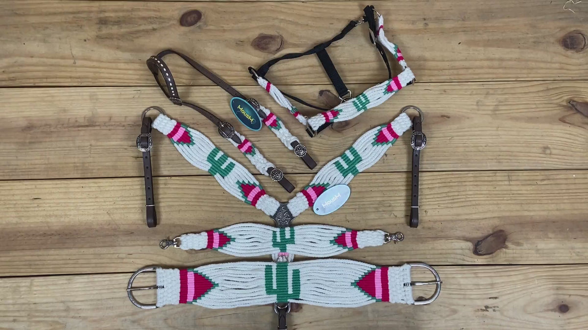 Green Cactus Mohair 5 Piece Western Headstall Tack Set