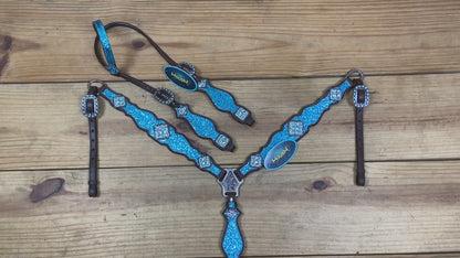 Teal Glitter Western Horse Tack Set with Bling Conchos