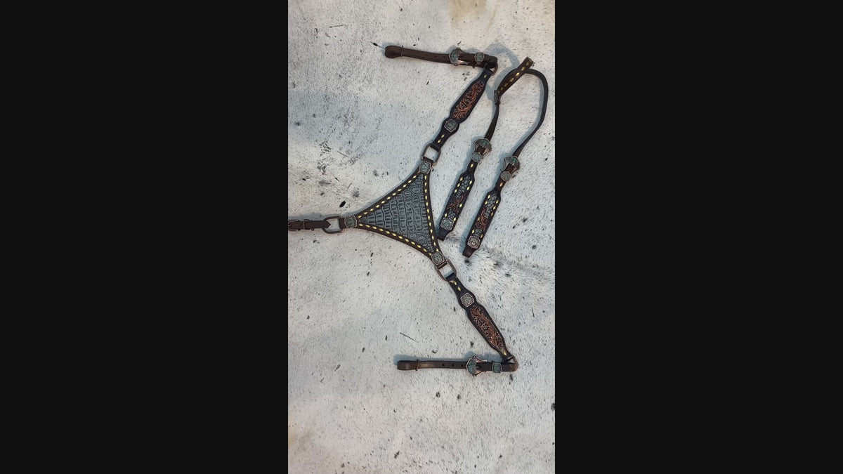 Gray Alligator Headstall and Breast Collar Tack Set