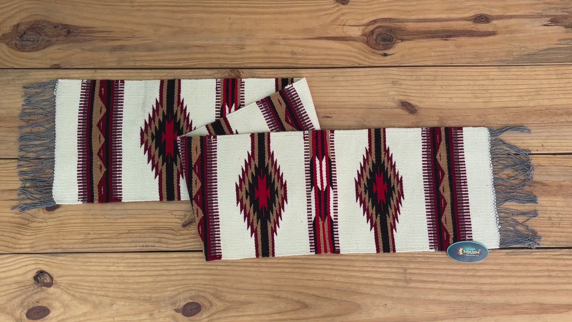 MOUSM Handwoven Cotton Table Runner – Southwestern Rustic Décor, Beige Geometric Boho Table Accent, Farmhouse Dining Textile with Fringed Edges