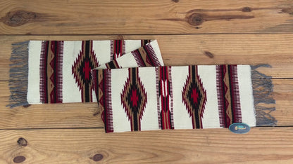 MOUSM Handwoven Cotton Table Runner – Southwestern Rustic Décor, Beige Geometric Boho Table Accent, Farmhouse Dining Textile with Fringed Edges