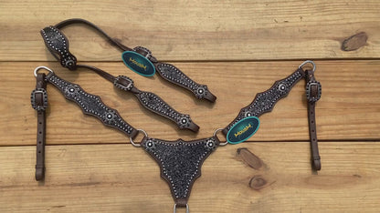 Black Glitter Horse Tack Set with Bling Rhinestone Conchos, Silver Studs