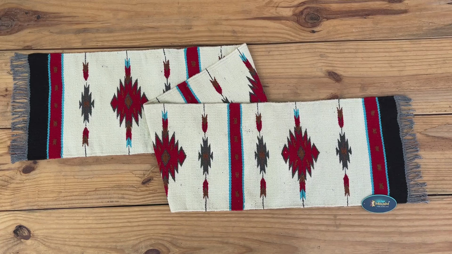 MOUSM Handwoven Cotton Table Runner with Traditional Geometric Square-Cut Design – Home Décor Accent for Coffee Tables &amp; Dining Tables, Fringed Edges on Both Ends