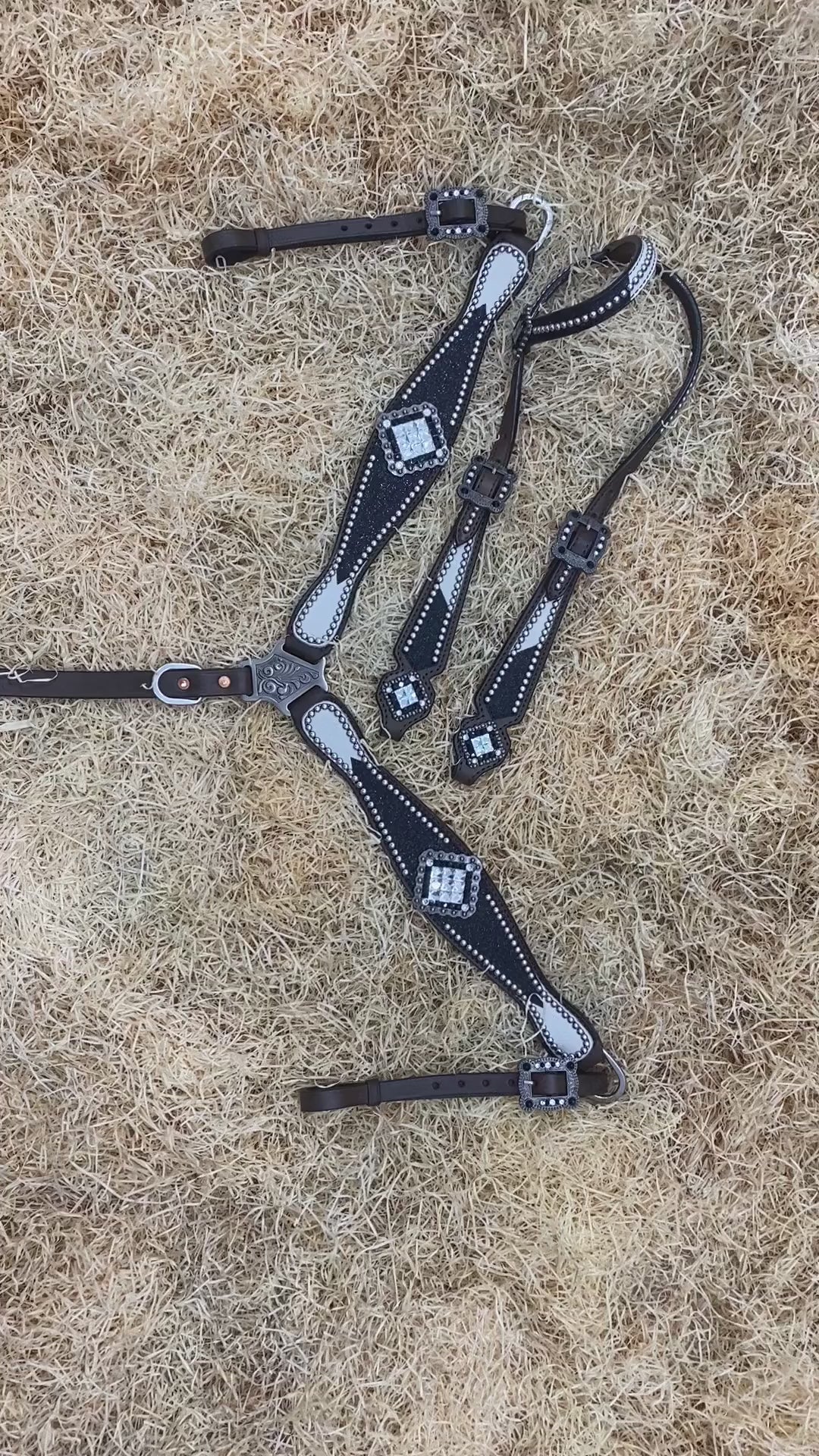 Black Glitter Print Headstall &amp; Breast Collar Set