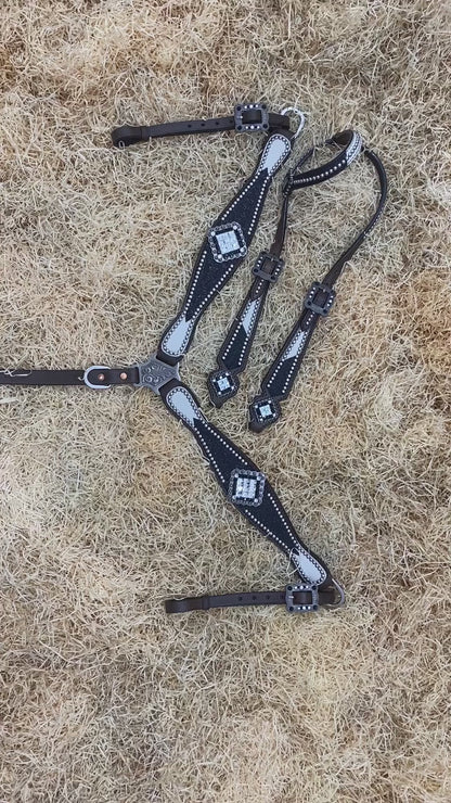 Black Glitter Print Headstall &amp; Breast Collar Set