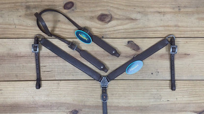Western Leather Headstall and Breast Collar with Smart Plain Brown Argentina Cowhide, One Ear Design MOUSM