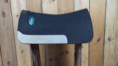 MOSUM Western Saddle Pad - Saddle Pad for Horses Synthetic Wool Blend Black Felt with White Acid Wash Hair on Cowhide Leather Patch, Comfort Pad for Horses