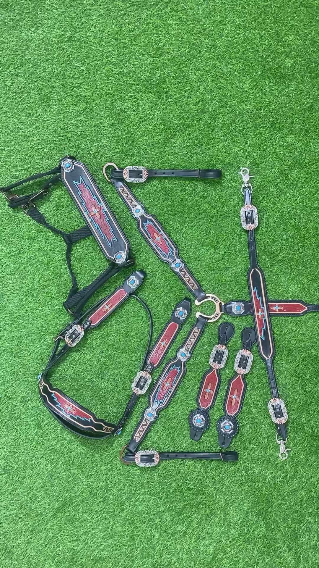 Hand Tooled Carving Complete Headstall Tack Set